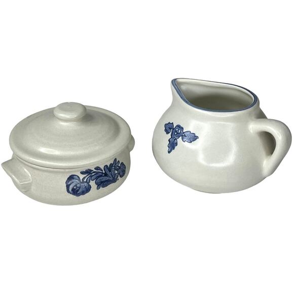 Pfaltzgraff Blue CREAM Pitcher & SUGAR Bowl SetYorktowne 3pc Stoneware Dishes - Picture 1 of 10